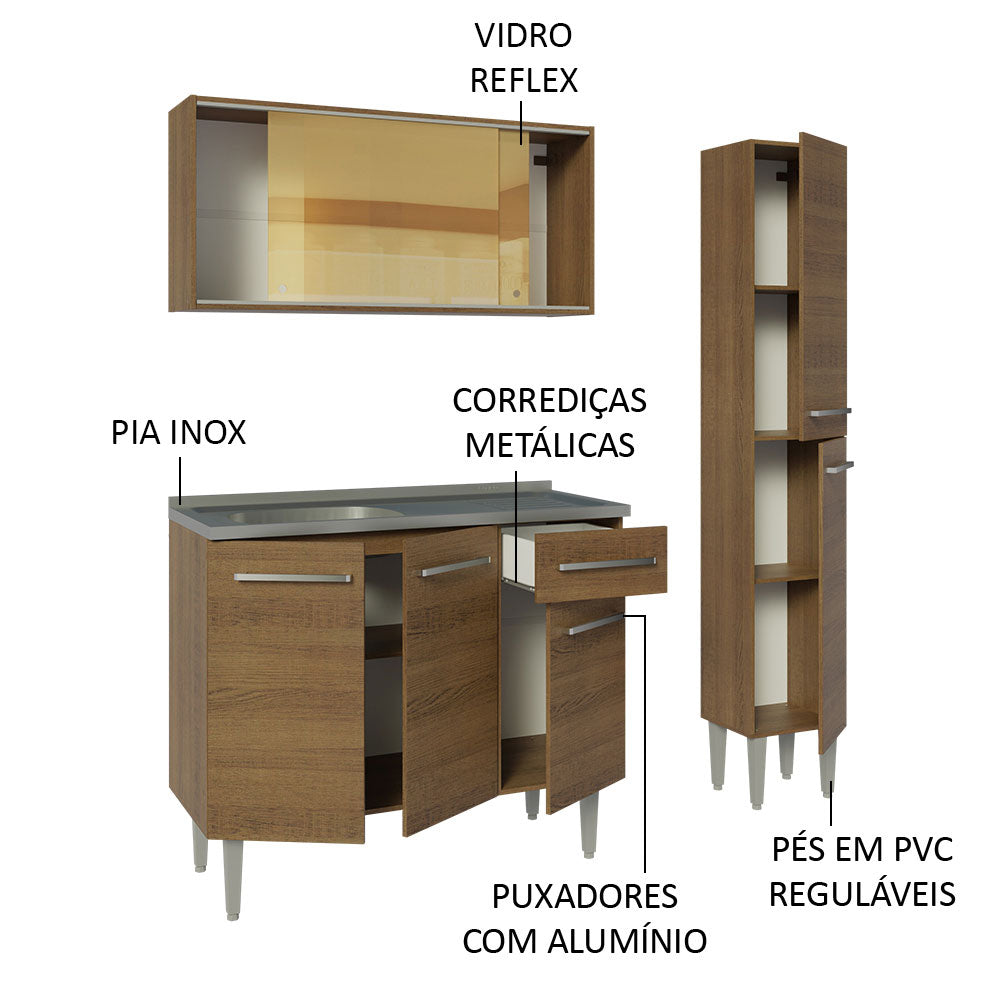 Armário de Cozinha Compacta 137cm com Pia Rustic Emilly Madesa 08