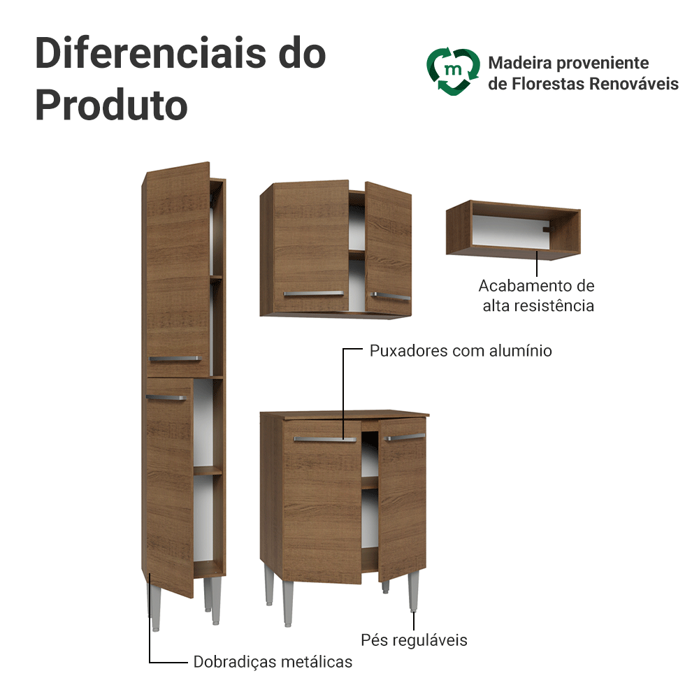 Armário de Cozinha Compacta 156 cm Rustic Emilly Madesa 01