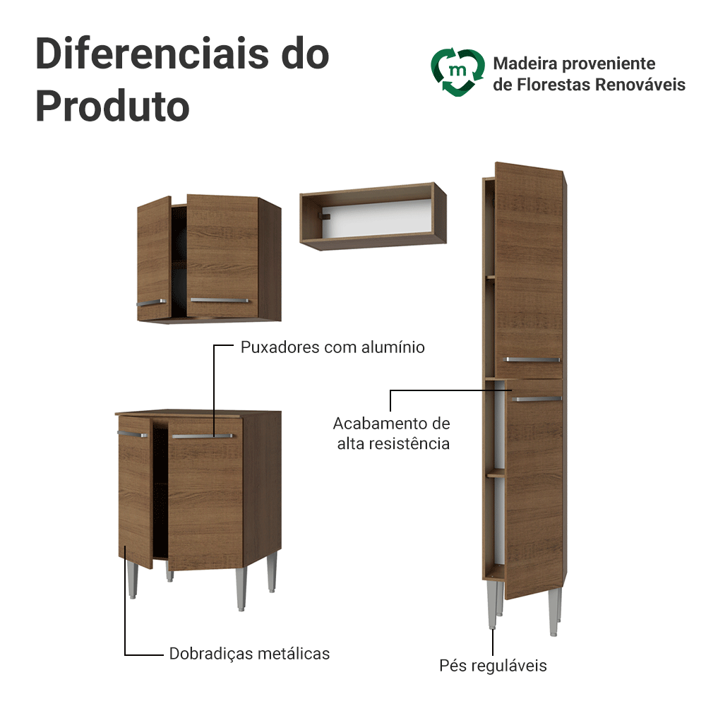 Armário de Cozinha Compacta 156 cm Rustic Emilly Madesa 02