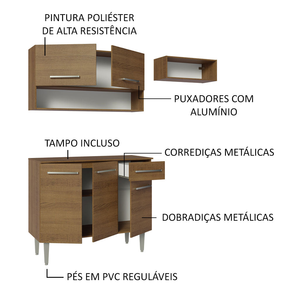 Armário de Cozinha Compacta 165cm Rustic Emilly Madesa 07