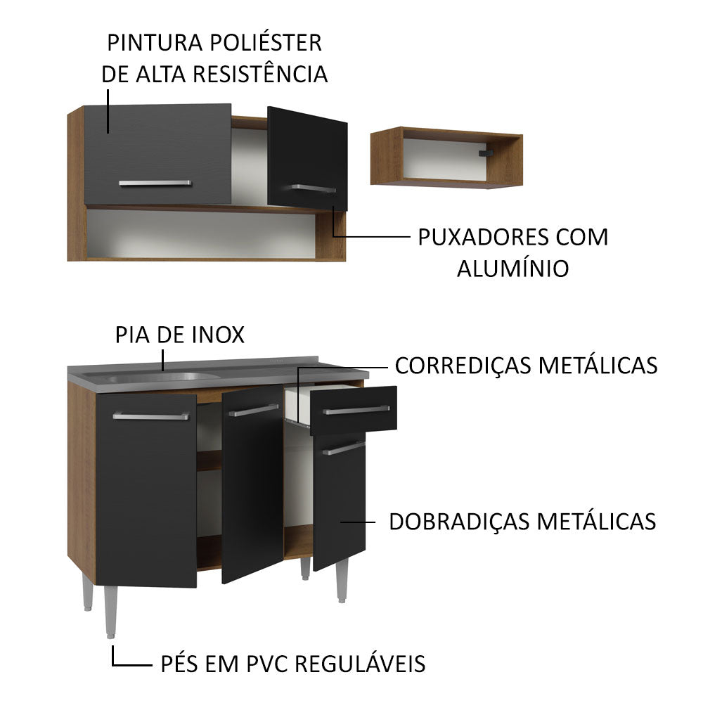 Armário de Cozinha Compacta 165cm Emilly – Madesa