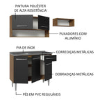 Armário de Cozinha Compacta 165cm com Pia Rustic/Preto Emilly Madesa 09