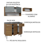 Armário de Cozinha Compacta 165cm com Pia Rustic/Cinza Emilly Madesa 09