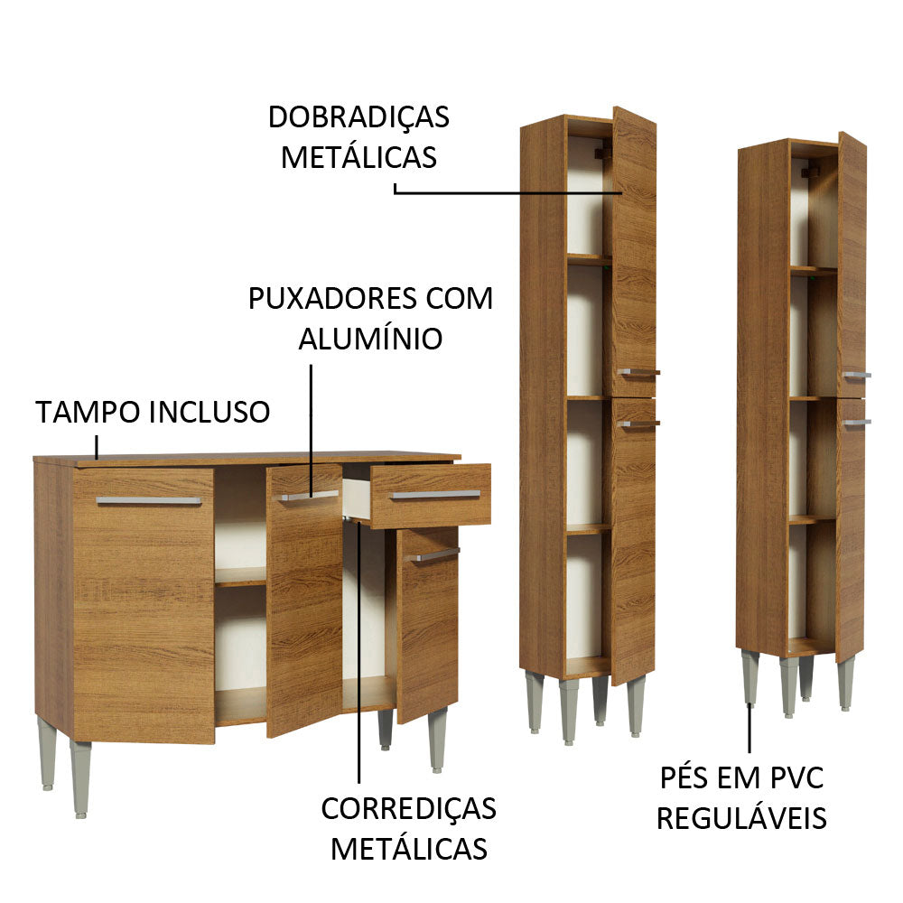 Armário de Cozinha Compacta com Balcão e Paneleiro Rustic Emilly Front Madesa