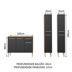 Armário de Cozinha Compacta 169cm Rustic/Preto Emilly Front Madesa 02