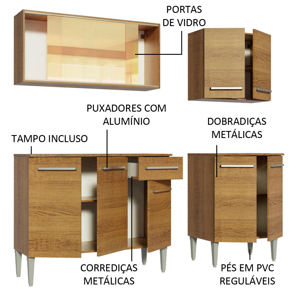 Armário de Cozinha Completa 169cm Rustic Emilly Drive Madesa 04