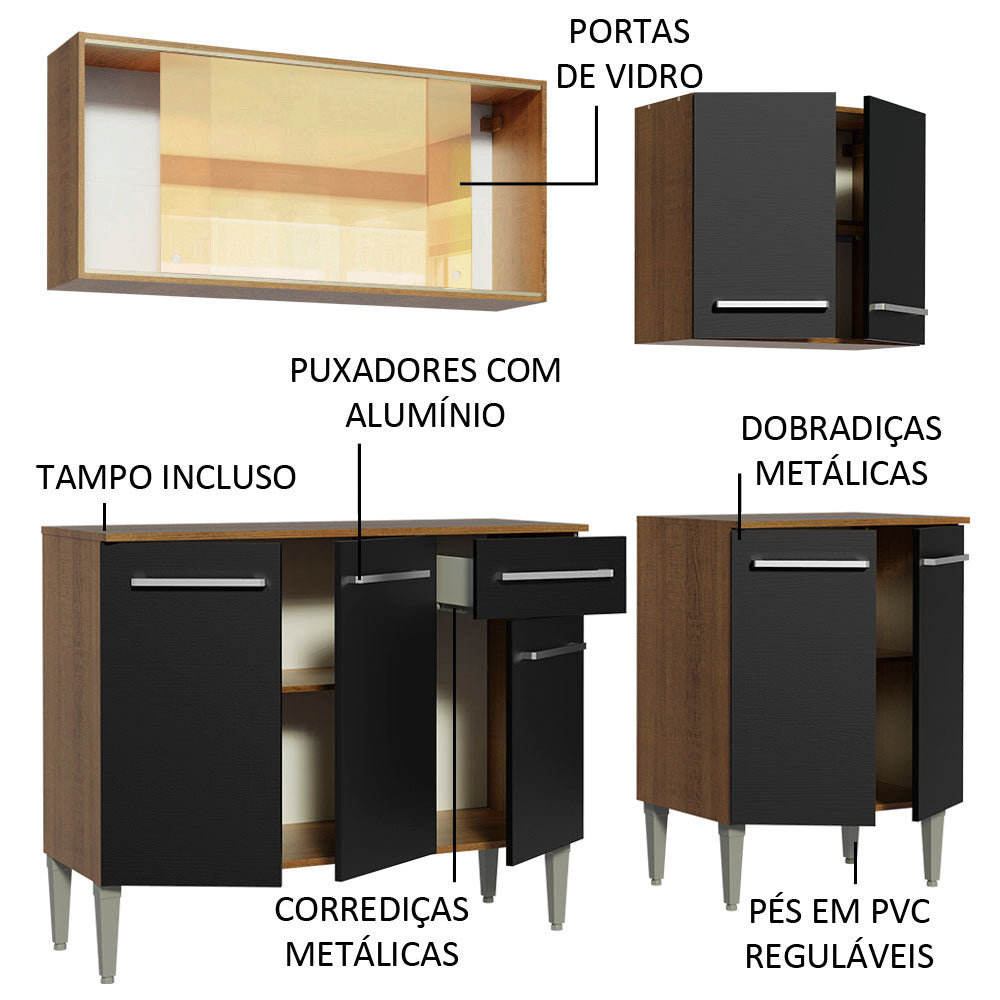 Armário de Cozinha Completa 169cm Rustic/Preto Emilly Drive Madesa 04