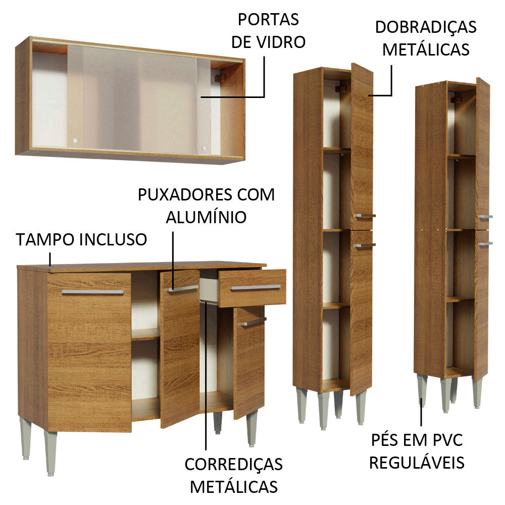 Armário de Cozinha Completa 169cm Rustic Emilly Fly Madesa 05