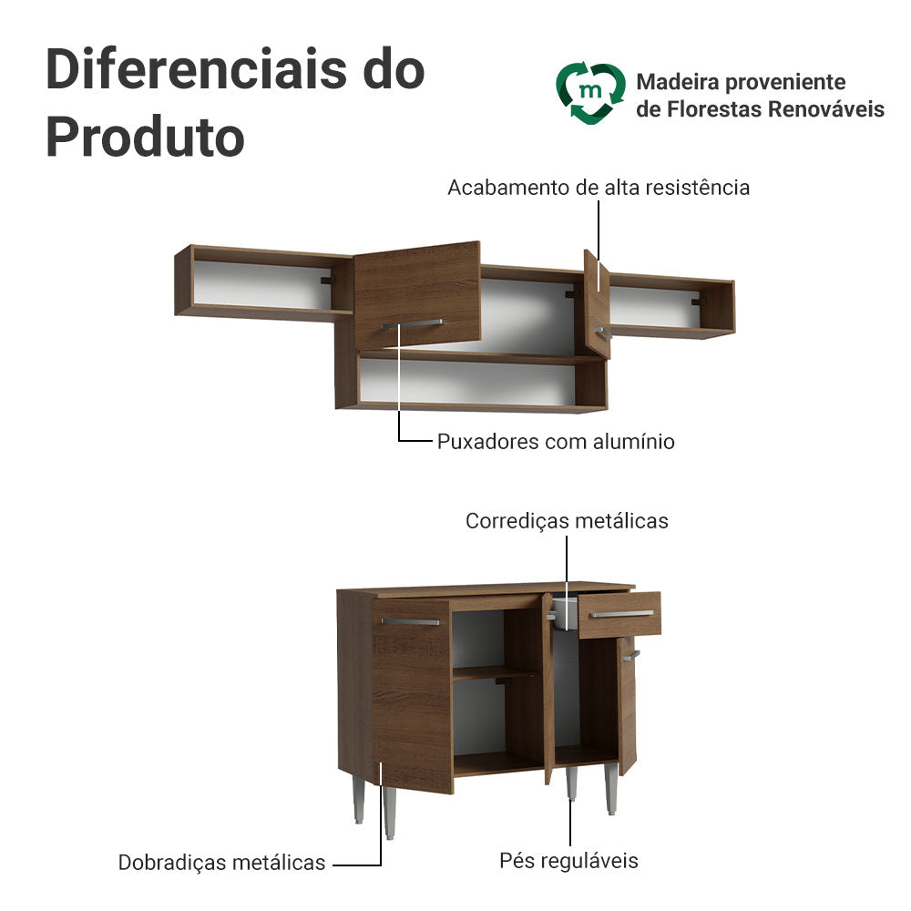 Armário de Cozinha Completa 225cm Rustic Emilly Madesa 01
