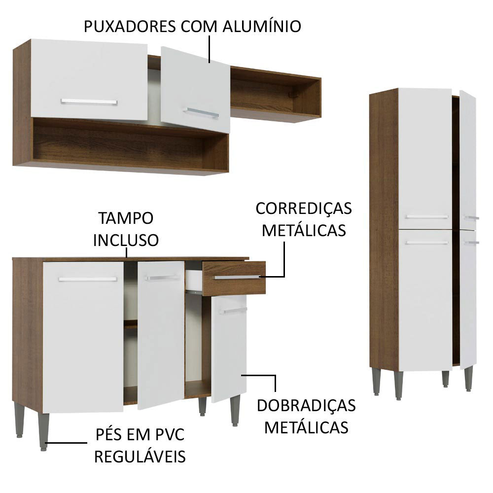 Armário de Cozinha Compacta 229cm Branco/Rustic Emilly Pop Madesa 02
