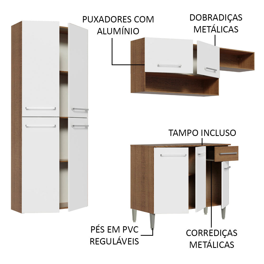 Armário de Cozinha Completa 229cm Rustic/Branco Emilly Fit Madesa 03