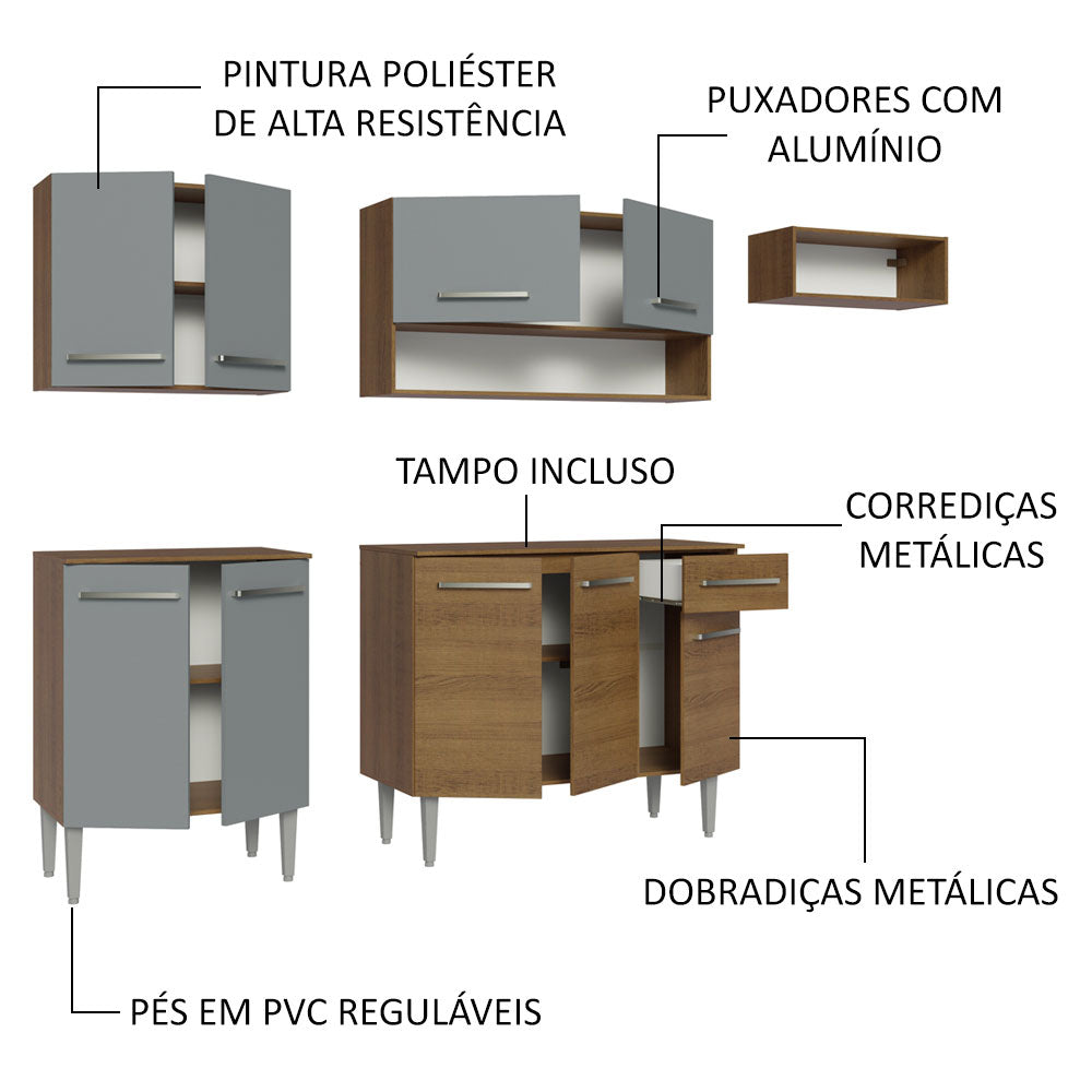 Armário de Cozinha Compacta 229cm Rustic/Cinza Emilly Madesa 13