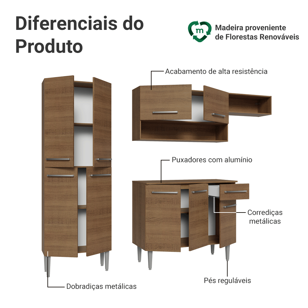 Armário de Cozinha Completa 229cm Rustic Emilly Madesa 016