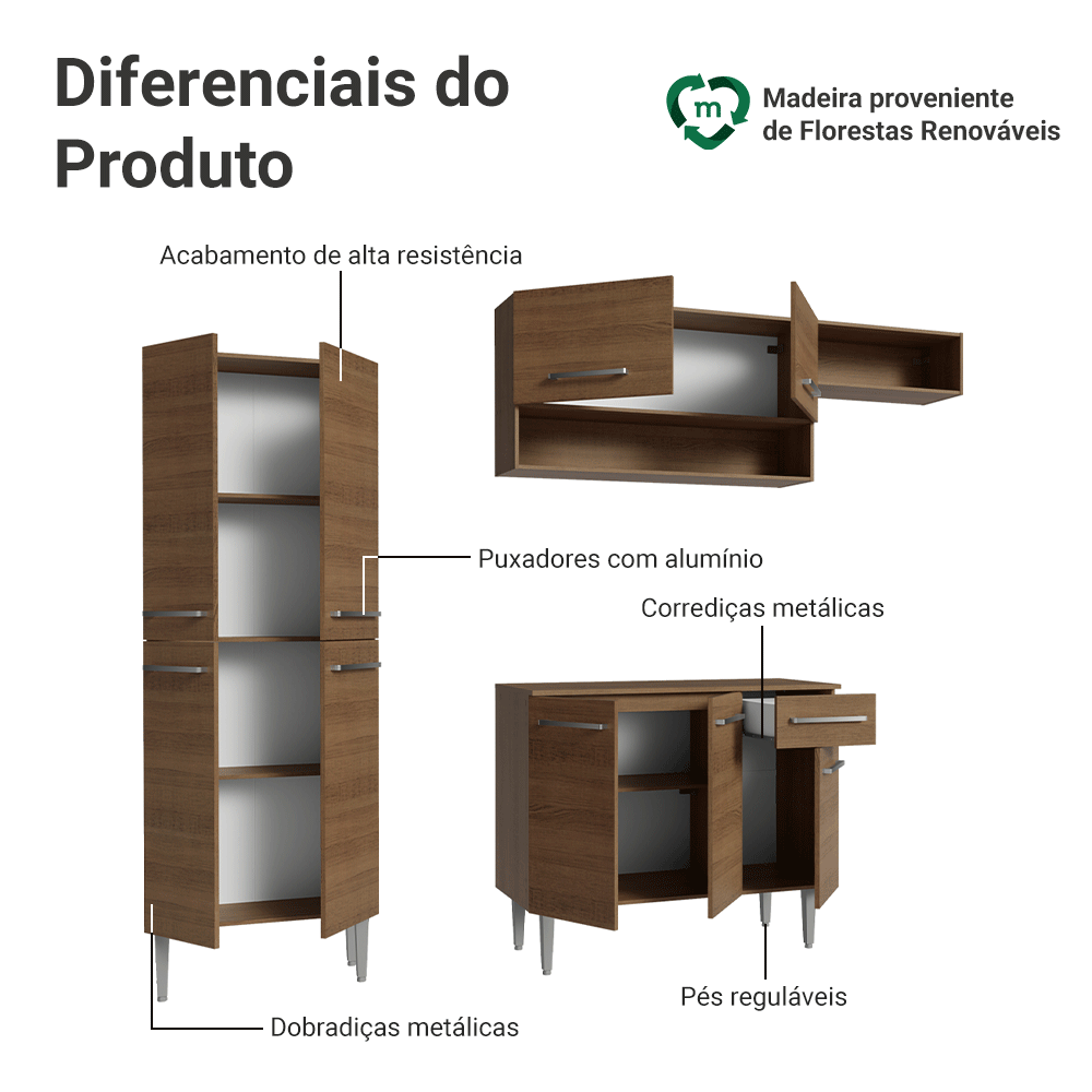 Armário de Cozinha Completa 229cm Rustic Emilly Madesa 18