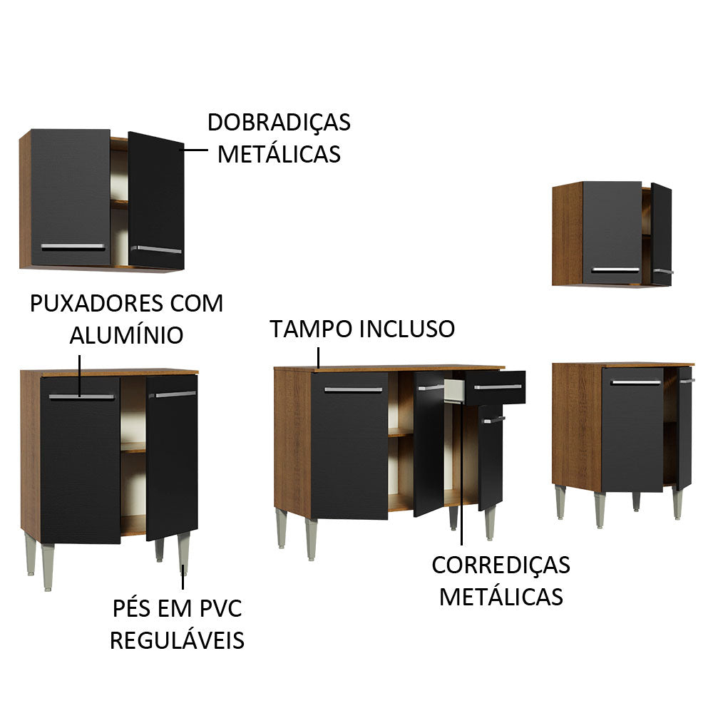 Armário de Cozinha Completa 233cm Rustic/Preto Emilly King Madesa 01