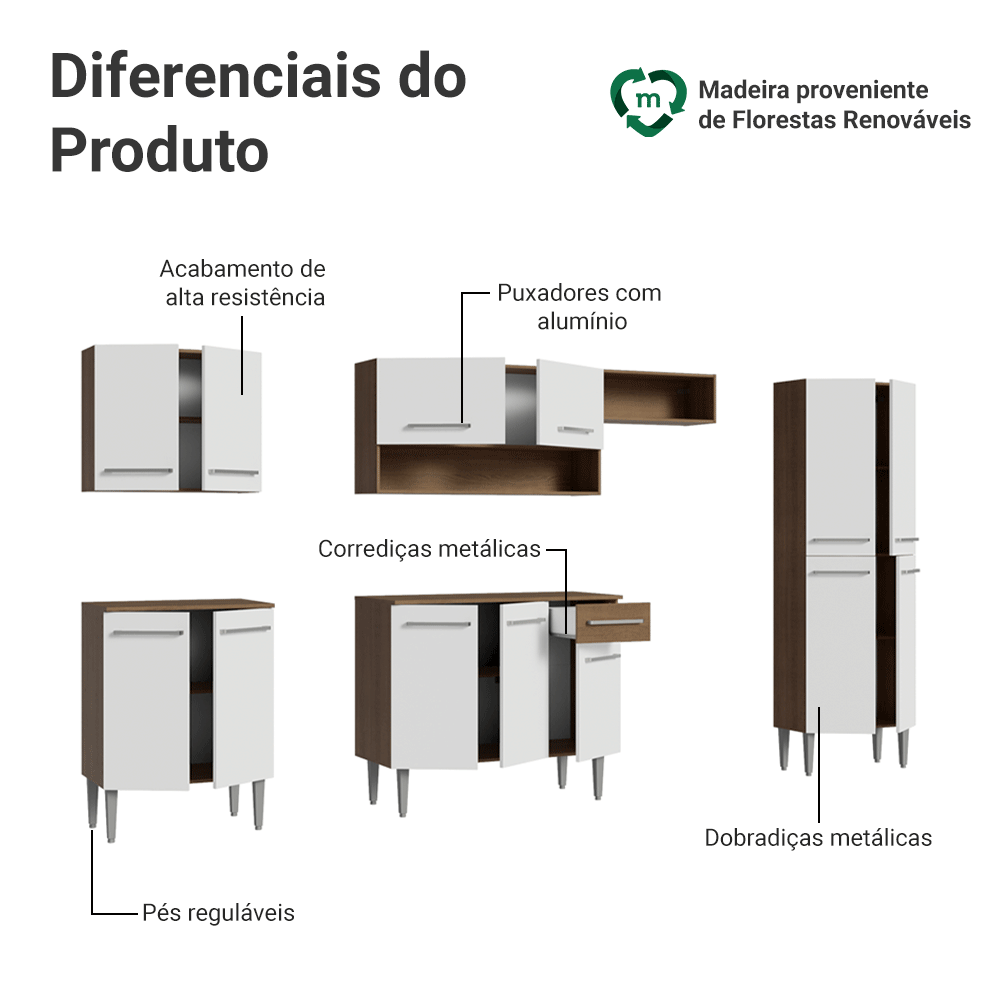 Armário de Cozinha Completa 293cm Rustic/Branco Emilly Madesa 01