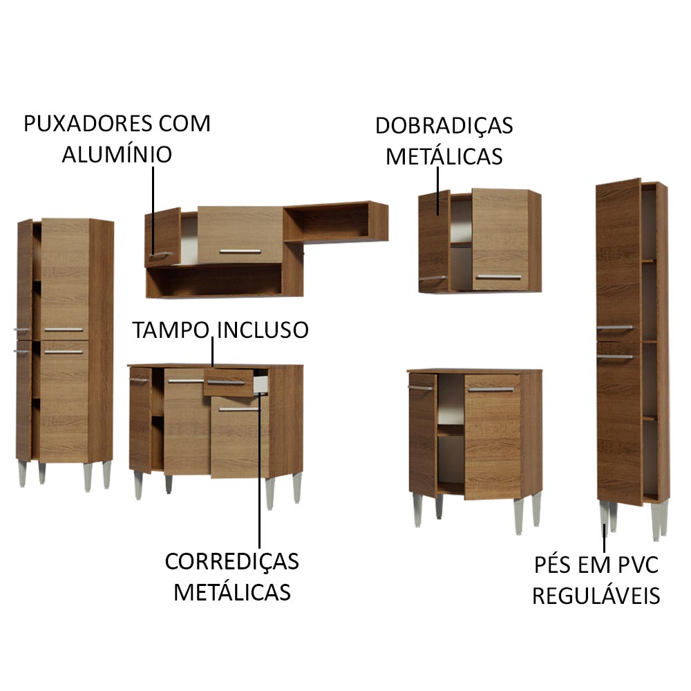 Armário de Cozinha Completa 325cm Rustic Emilly Joy Madesa 01