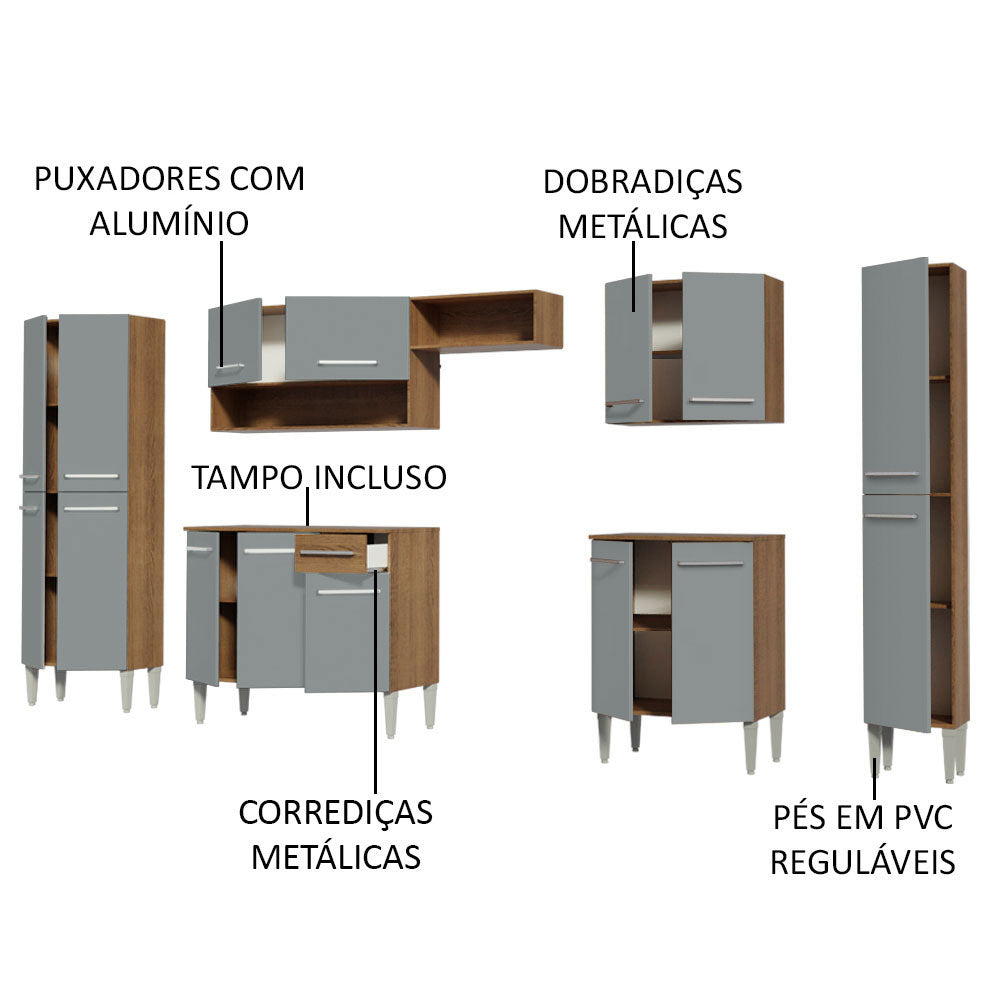 Armário de Cozinha Completa 325cm Cinza/Rustic Emilly Joy Madesa 01