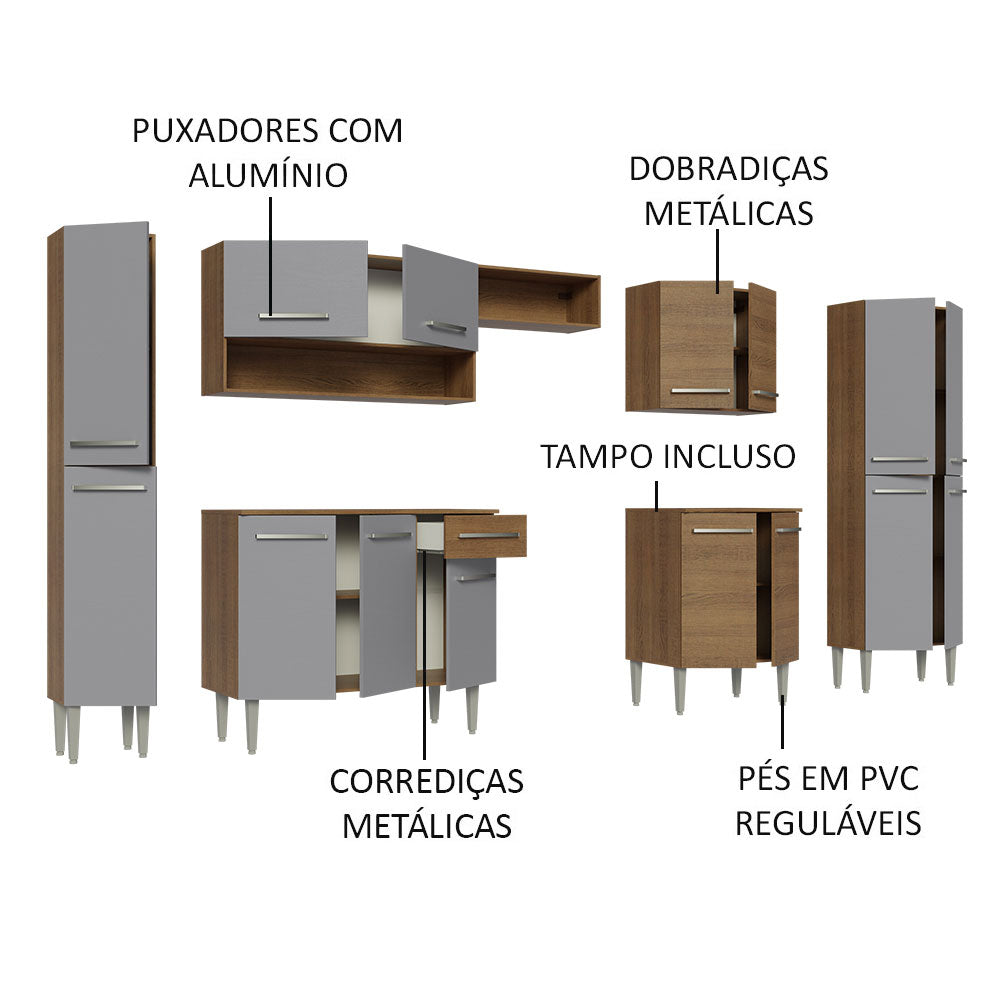Armário de Cozinha Completa 325cm Rustic/Cinza Emilly Madesa 02