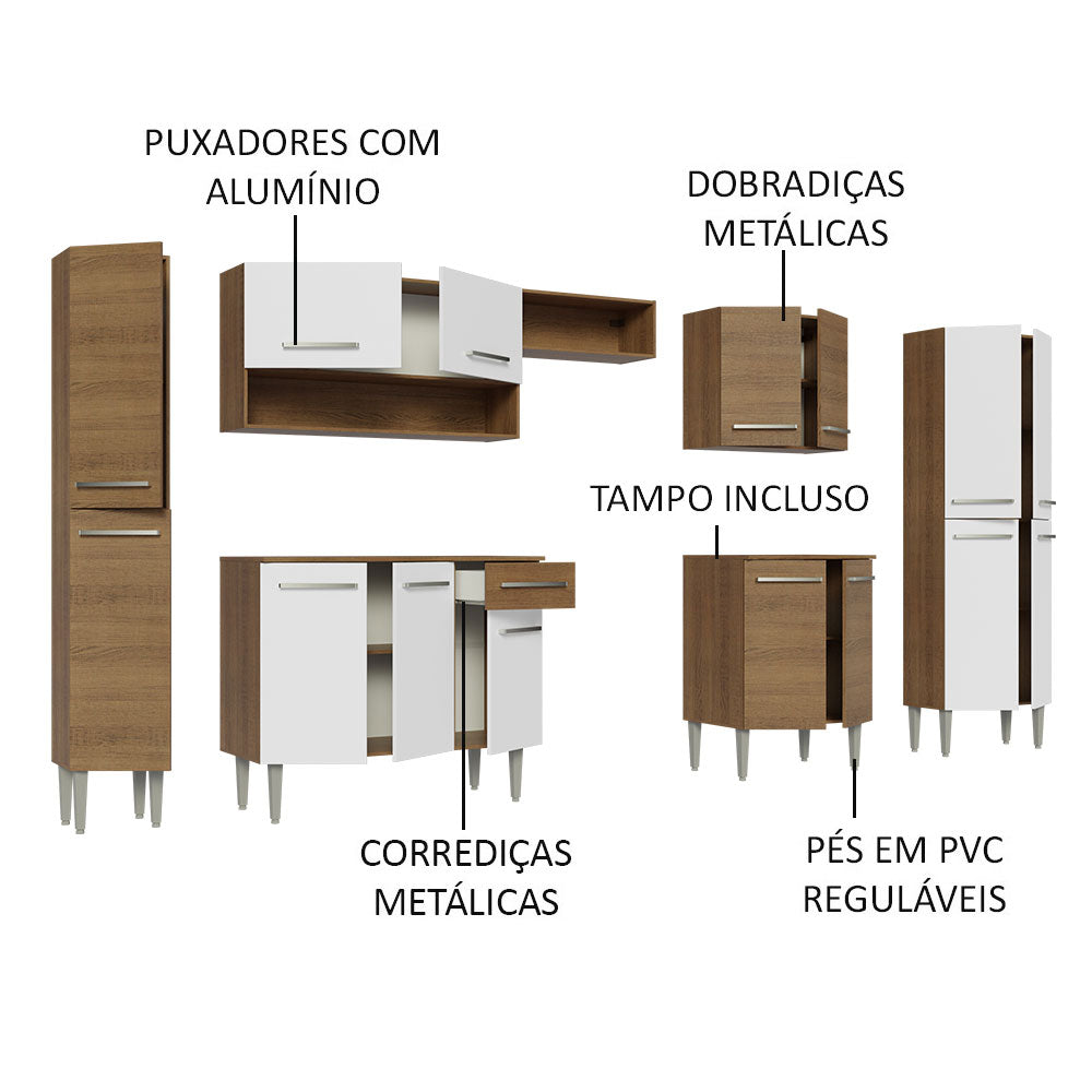 Armário de Cozinha Completa 325cm Rustic/Branco Emilly Madesa 02