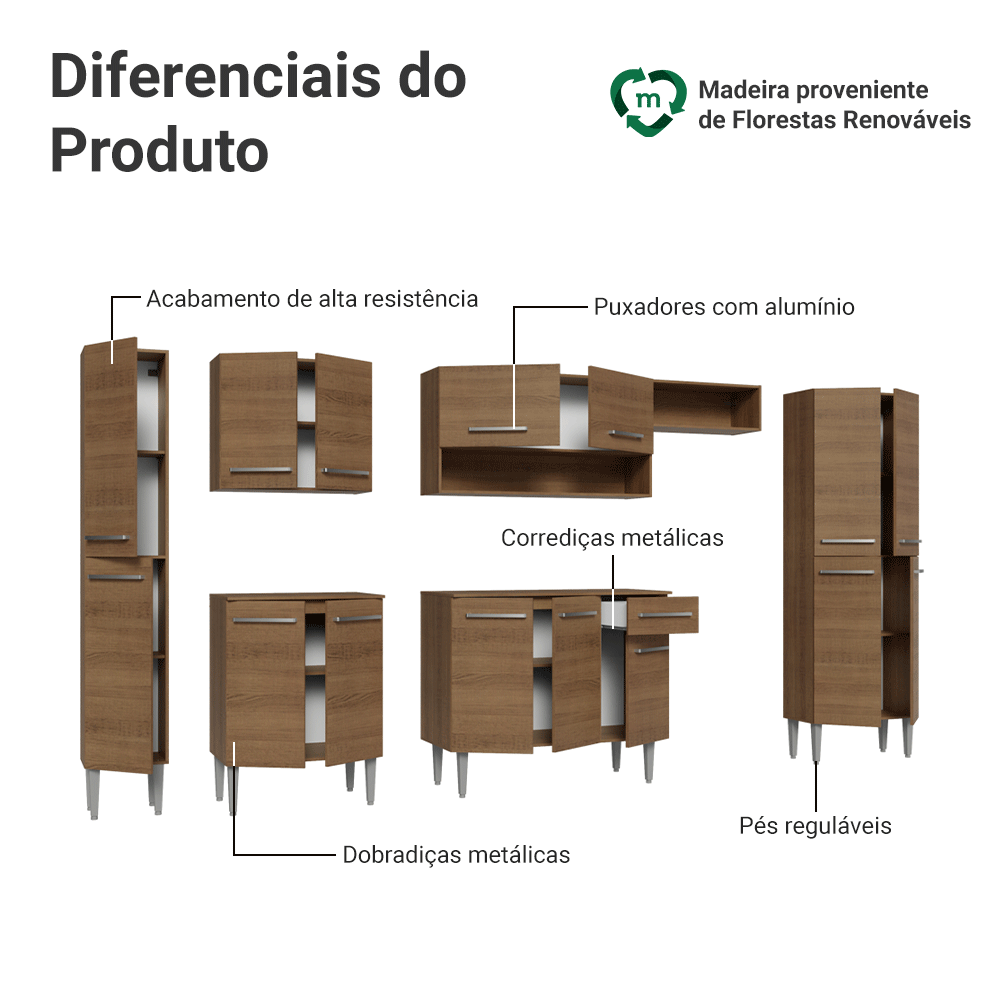 Armário de Cozinha Completa 325cm Rustic Emilly Madesa 07
