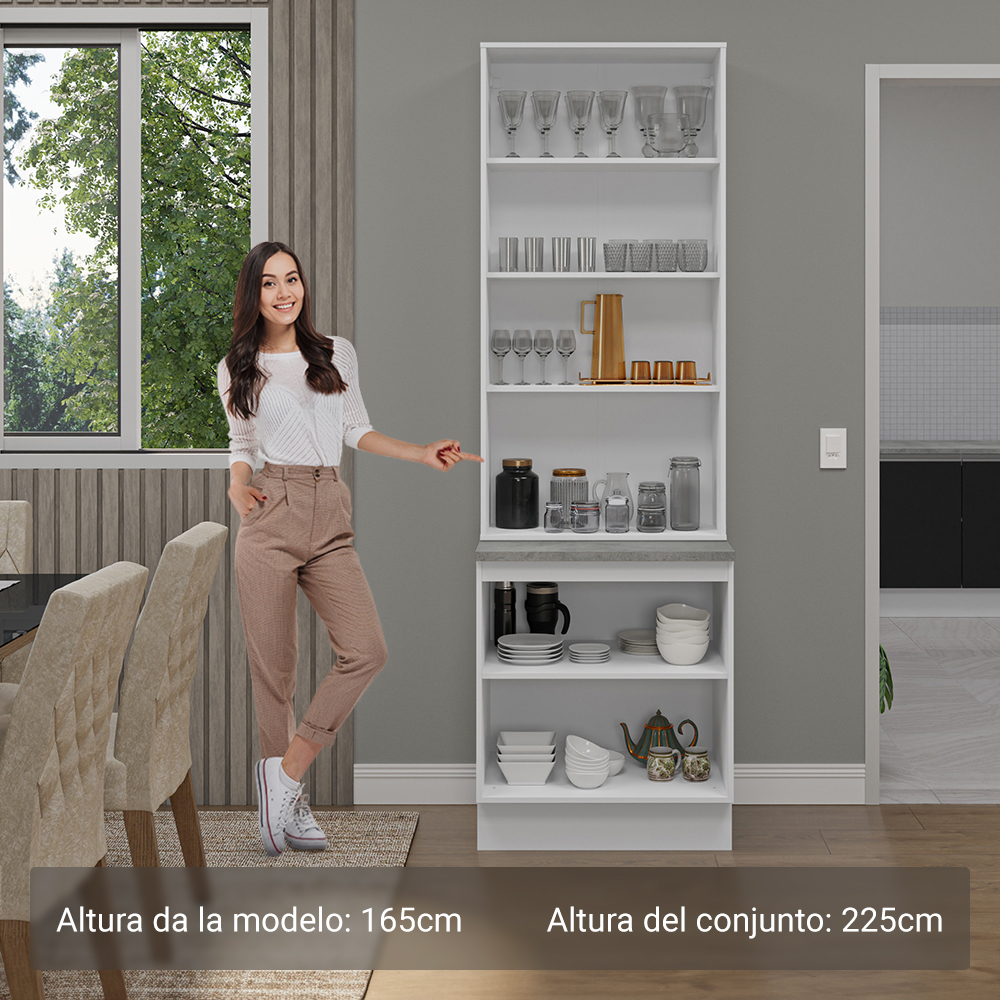 Kit Balcão + Cristaleira 70cm Branco/Preto Glamy Madesa 01