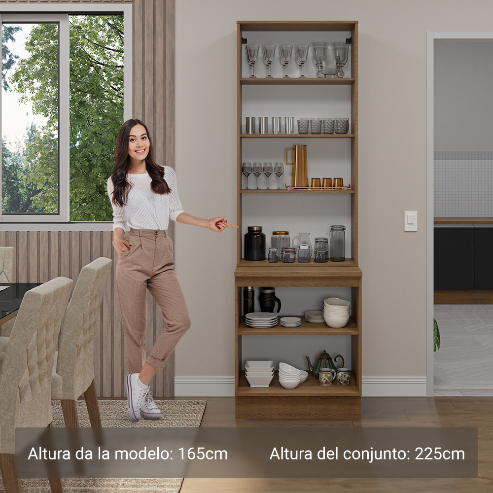 Kit Balcão + Cristaleira 70cm Rustic/Preto Glamy Madesa 01