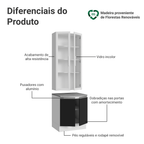 Kit Balcão + Cristaleira 70cm Branco/Preto Glamy Madesa 02