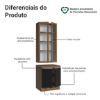 Kit Balcão + Cristaleira 70cm Rustic/Preto Glamy Madesa 02