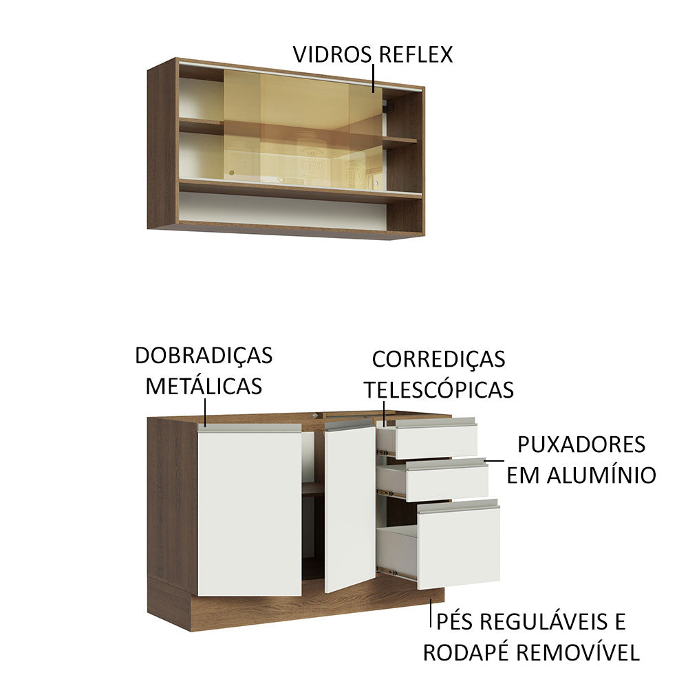 Armário de Cozinha Compacta 120cm Rustic/Branco Glamy Madesa 02
