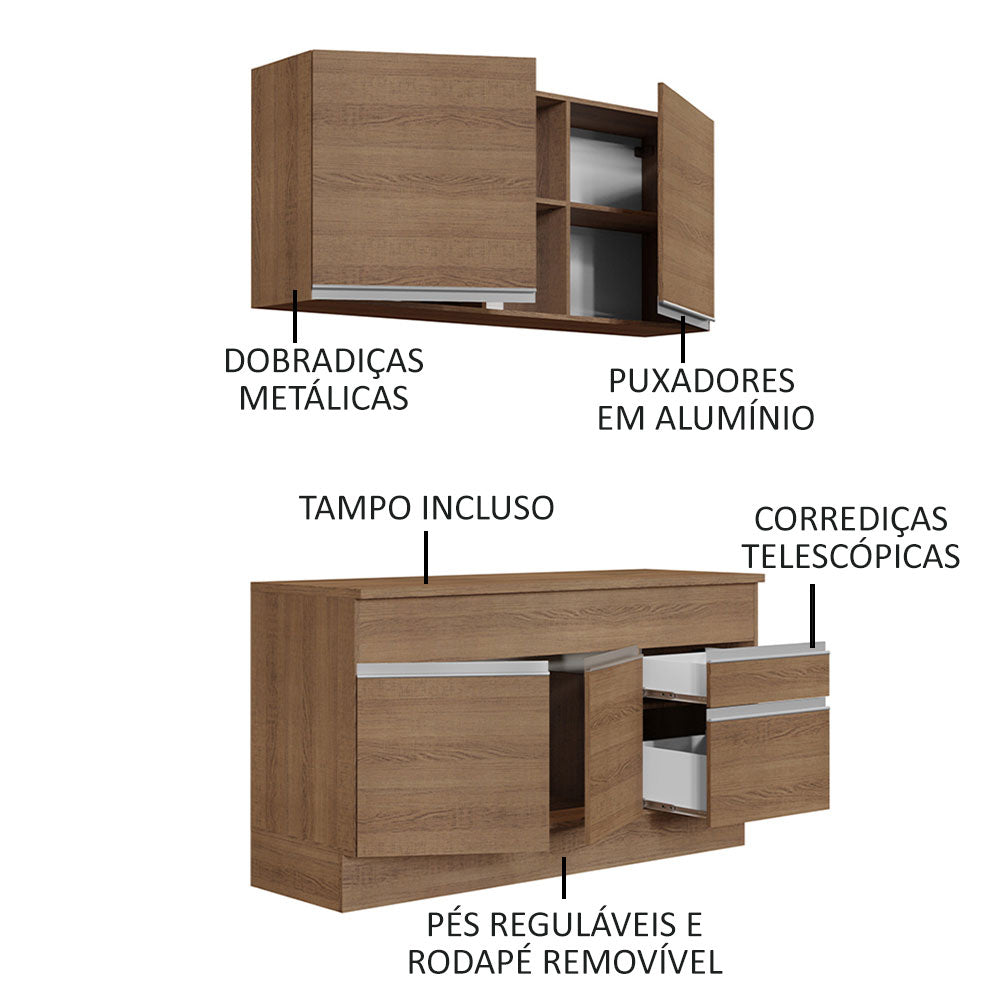 Armário de Cozinha Compacta 150cm Rustic Glamy Madesa 01