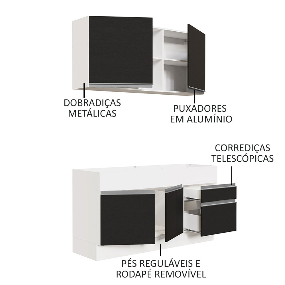 Armário de Cozinha Compacta 150cm Branco/Preto Glamy Madesa 02