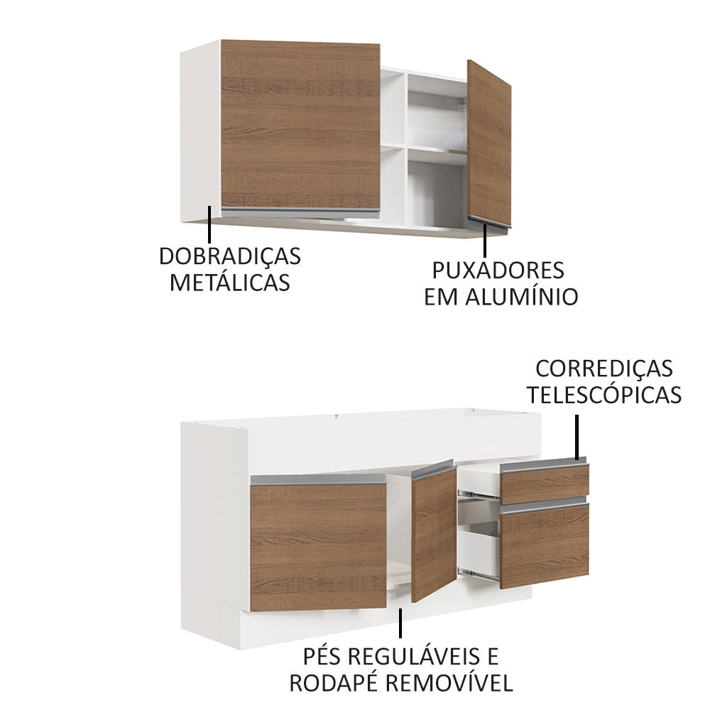 Armário de Cozinha Compacta 150cm Branco/Rustic Glamy Madesa 02