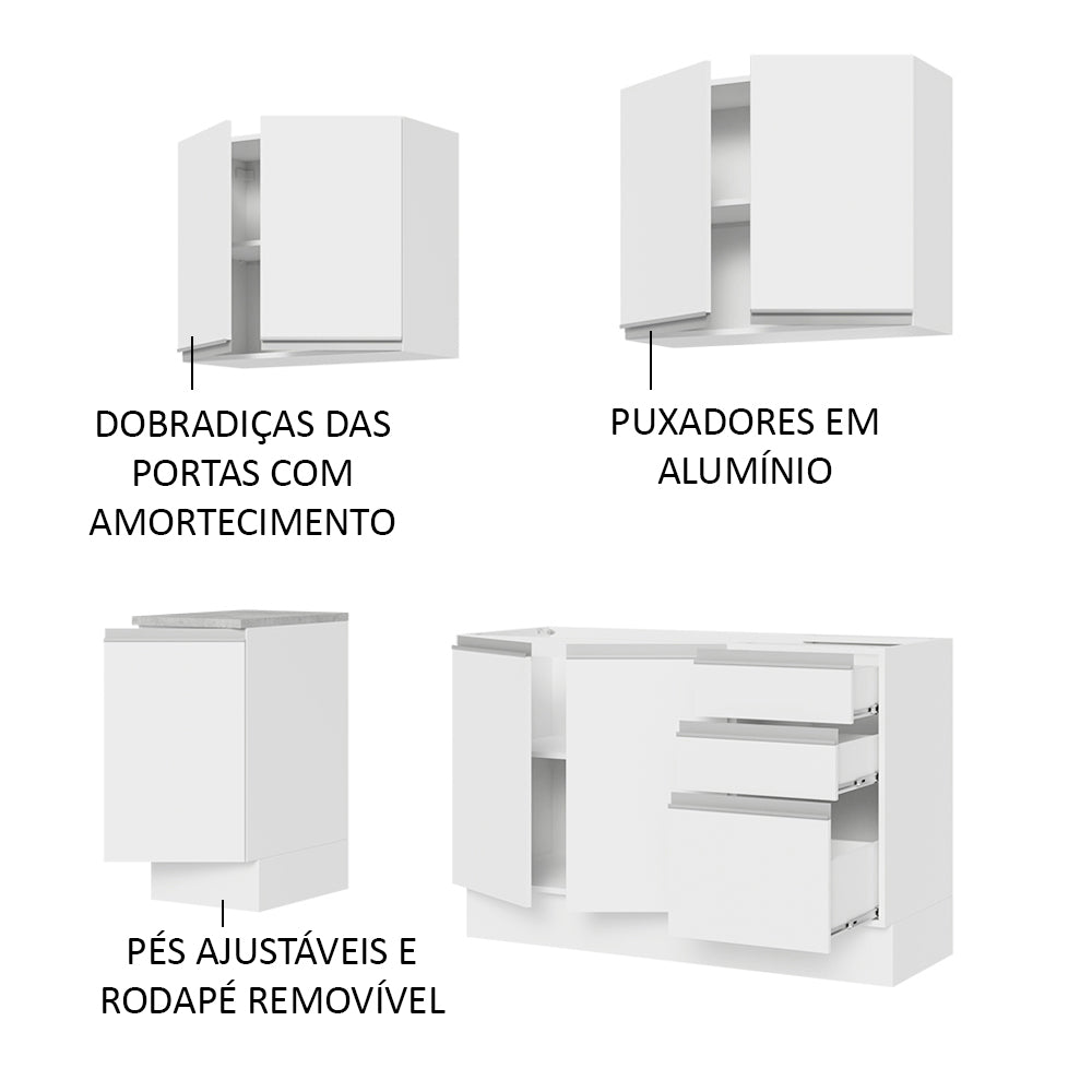 Armário de Cozinha Compacta 160cm Branco Glamy Madesa 01