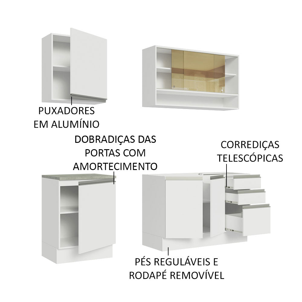 Armário de Cozinha Compacta 180cm Branco Glamy Madesa 06