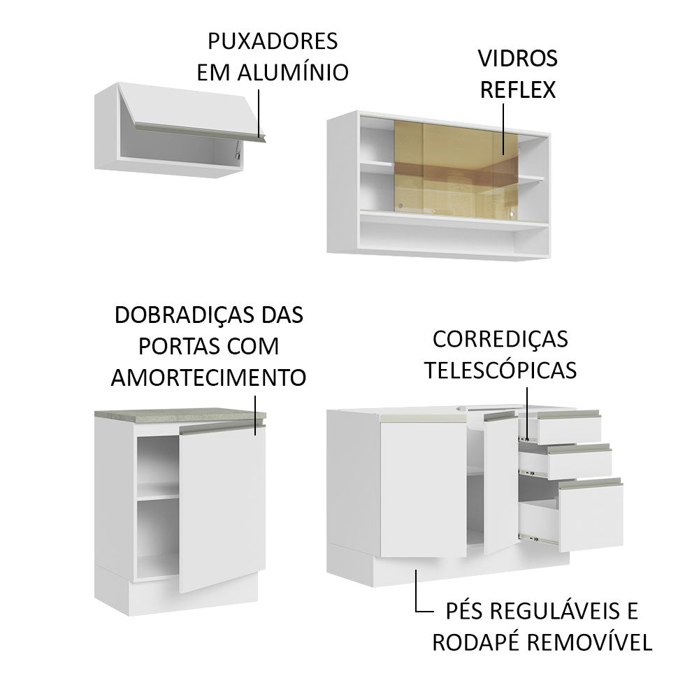Armário de Cozinha Compacta 180cm Branco Glamy Madesa 08