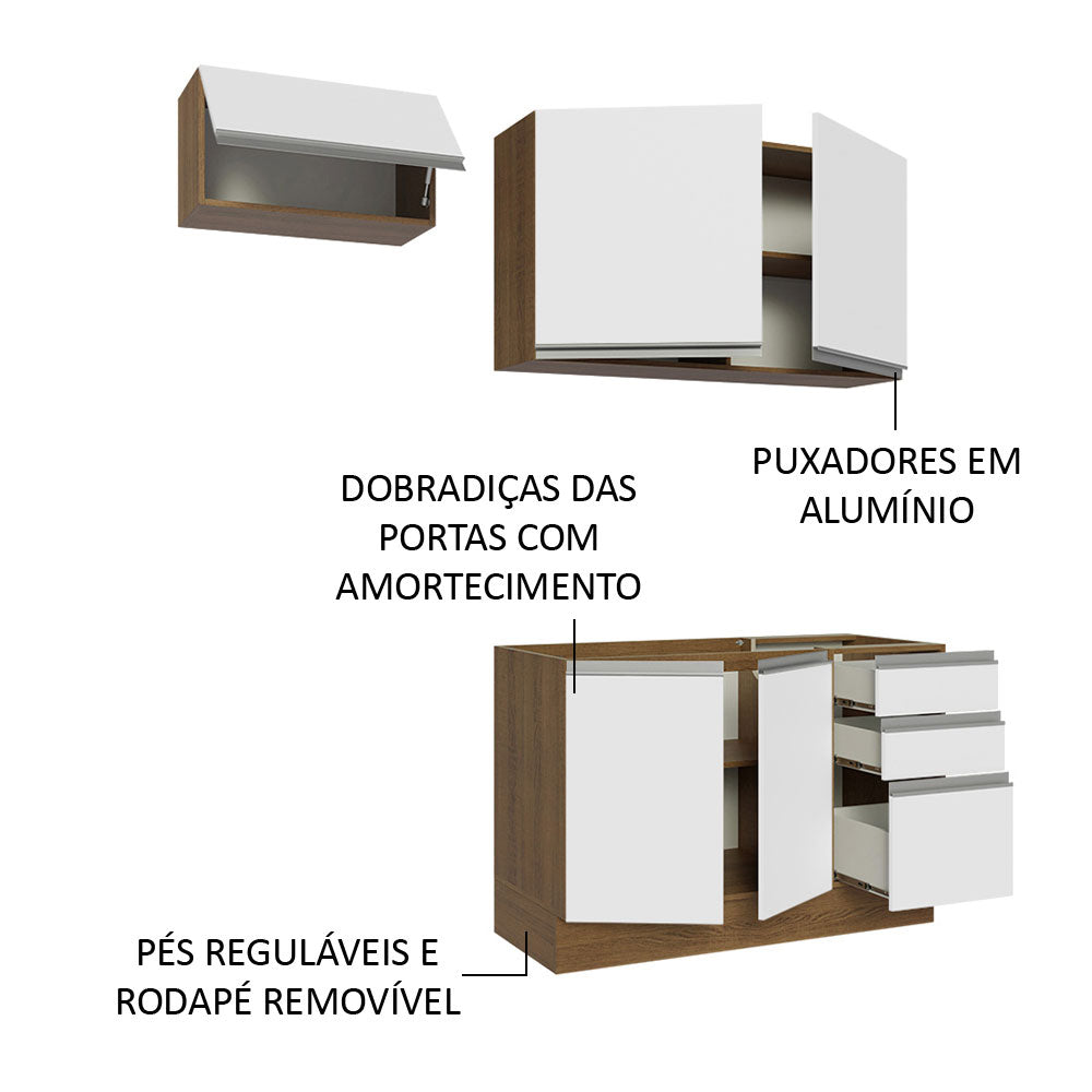 Armário de Cozinha Compacta 180cm Rustic/Branco Glamy Madesa 09