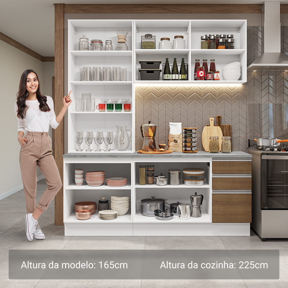 Armário de Cozinha Compacta 190cm Branco/Rustic Glamy Madesa 05