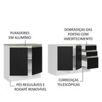 Kit com 2 Balcões de Cozinha Madesa Glamy 4 Portas 3 Gavetas (Sem Tampo e Pia) Branco/Preto Branco/Preto