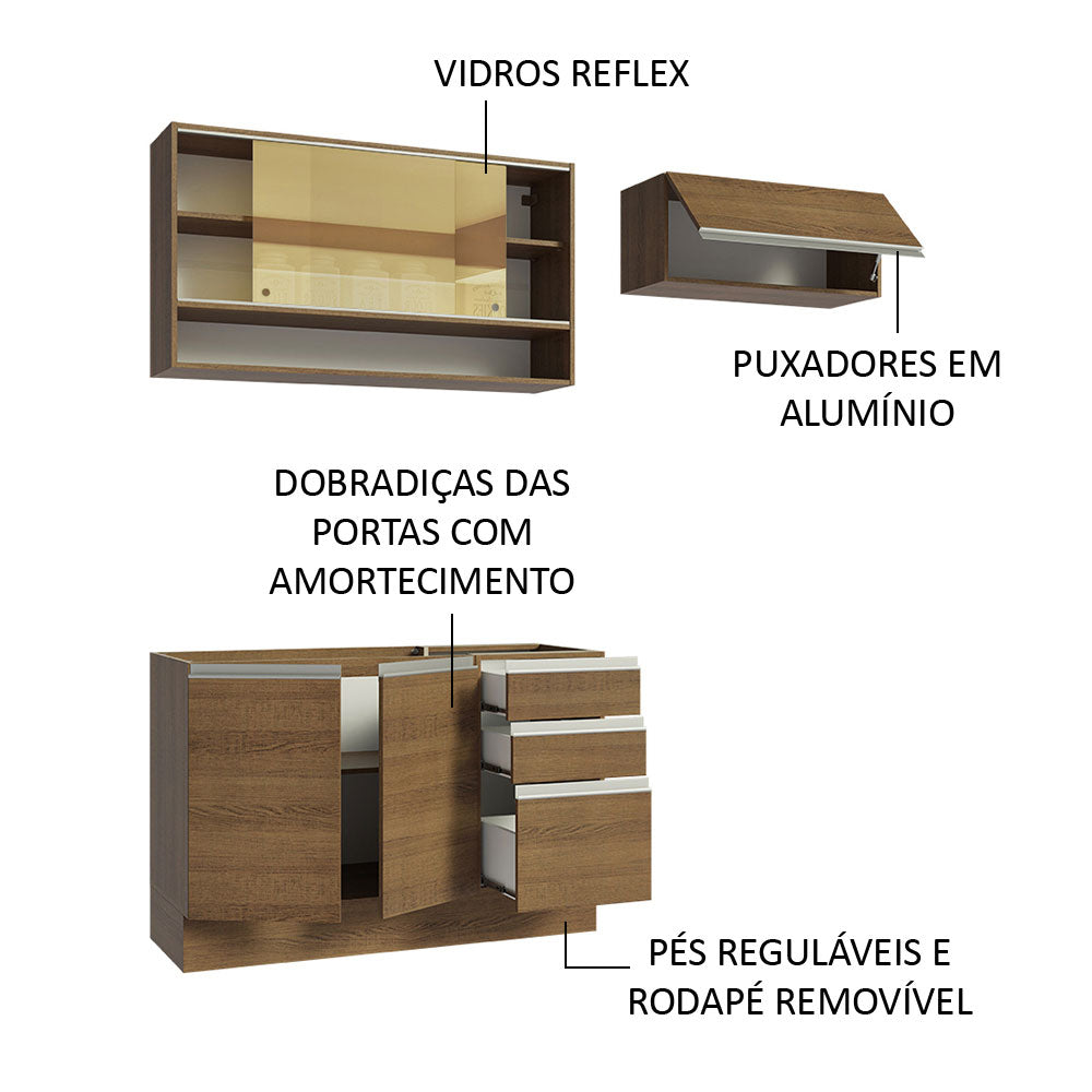 Armário de Cozinha Compacta 200cm Rustic Glamy Madesa 08