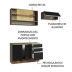 Armário de Cozinha Compacta 200cm Rustic/Preto Glamy Madesa 08