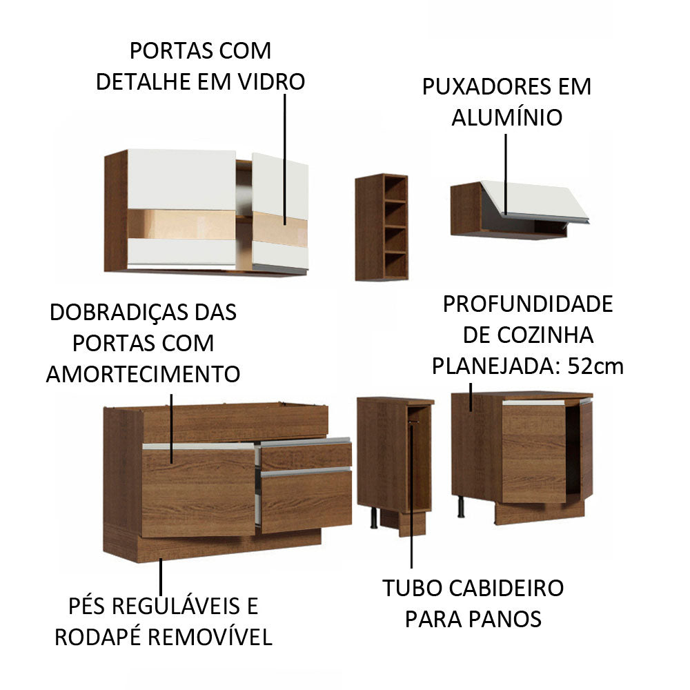 Armário de Cozinha Completa 220cm Rustic/Rustic/Branco Parma Madesa 02