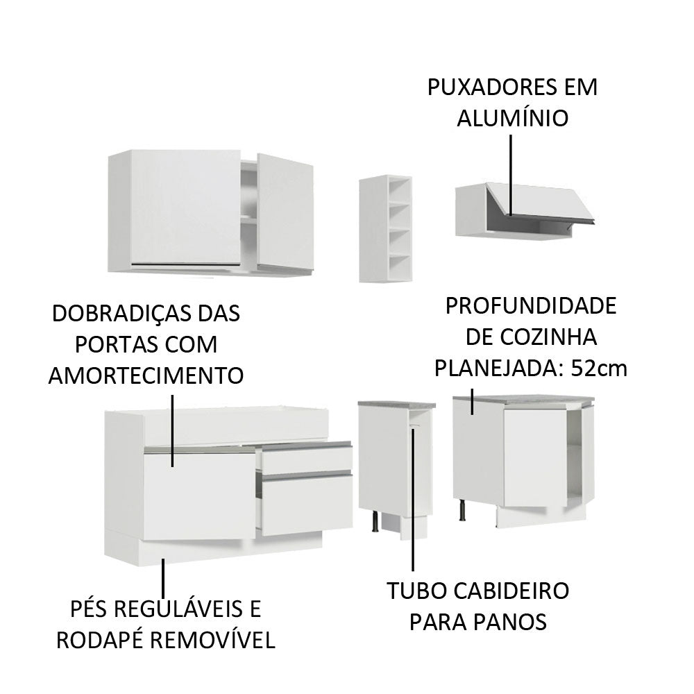 Armário de Cozinha Completa 220cm Branco Parma Madesa 03
