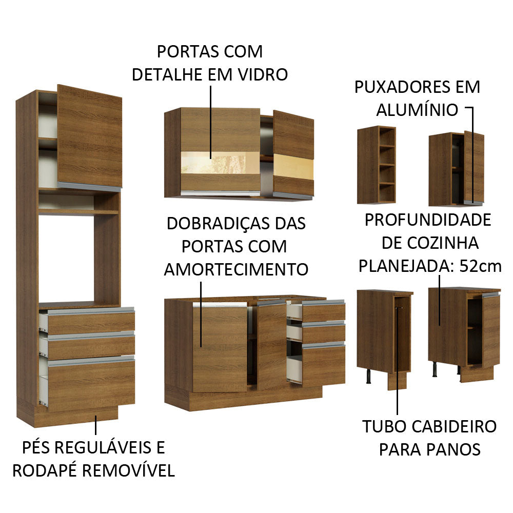 Armário de Cozinha Completa 240cm Rustic Lazio Madesa 02