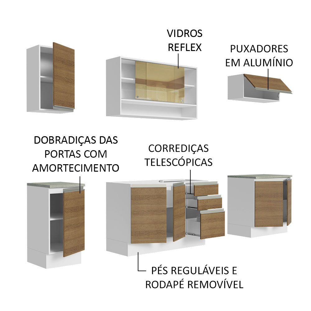 Armário de Cozinha Completa 240cm Branco Rustic Glamy Madesa 03