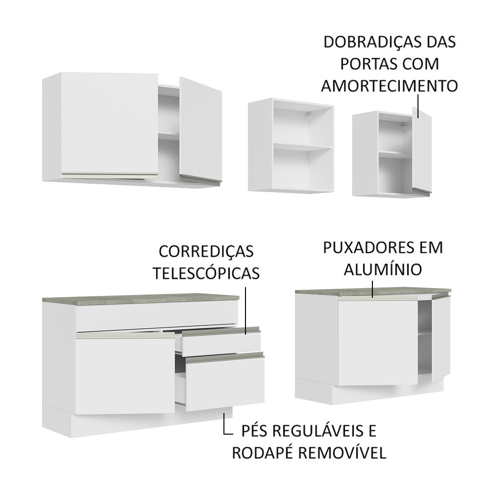 Armário de Cozinha Completa 240cm Branco Glamy Madesa 06