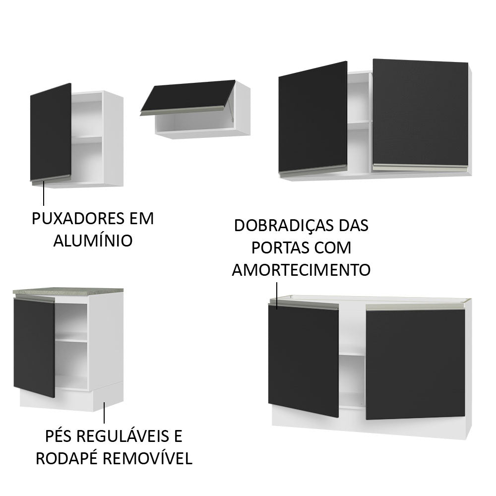 Armário de Cozinha Completa 240cm Branco/Preto Glamy Madesa 09