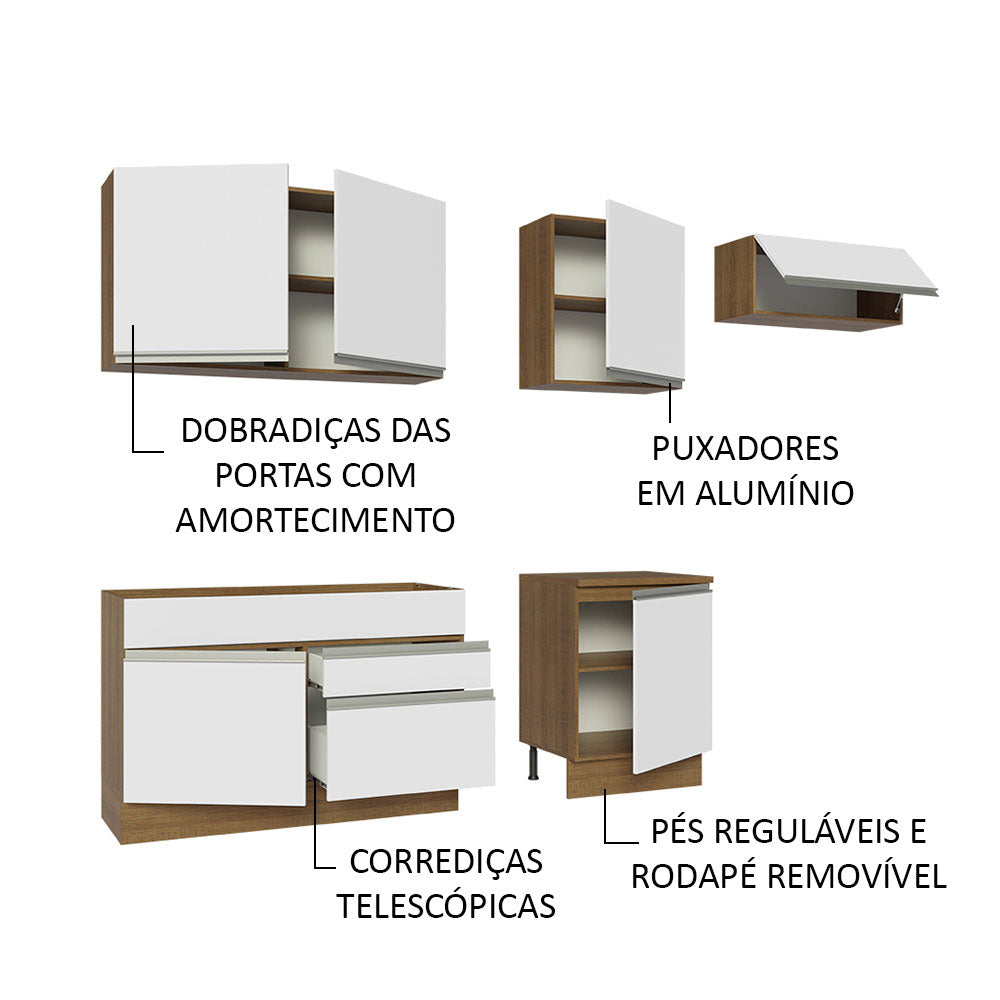 Armário de Cozinha Completa 260cm Rustic/Branco Glamy Madesa 03
