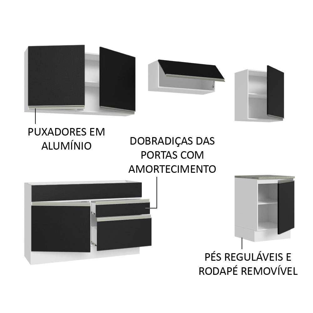 Armário de Cozinha Completa 260cm Branco/Preto Glamy Madesa 04