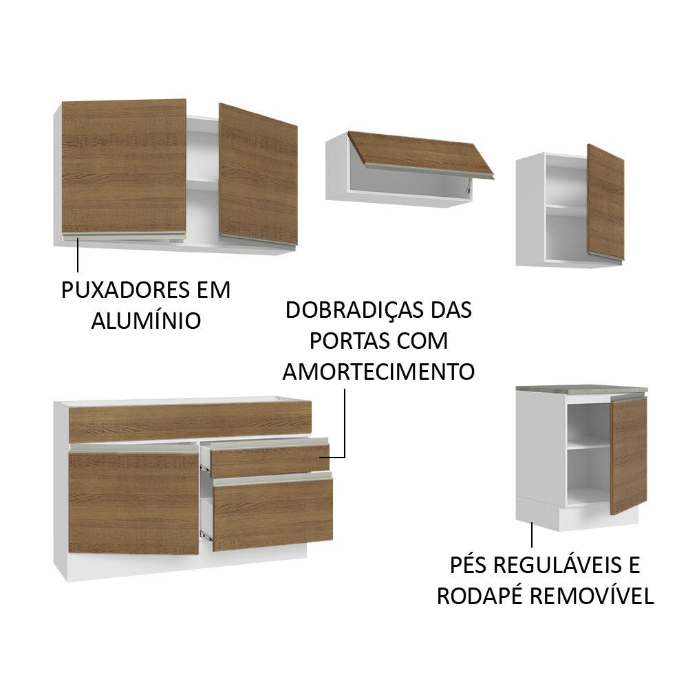 Armário de Cozinha Completa 260cm Branco/Rustic Glamy Madesa 04